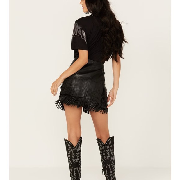 Idyllwind Black Leather Fringe Mini Skirt - Picture 3 of 4